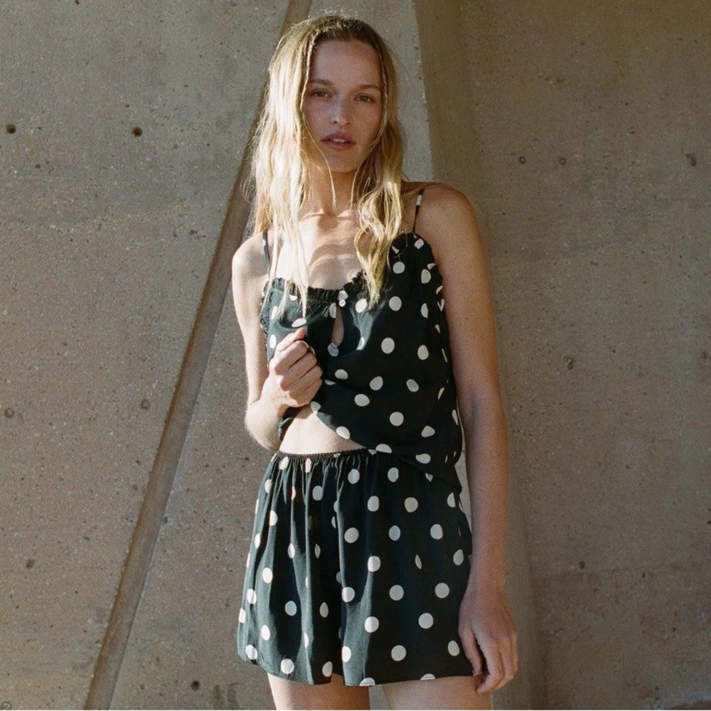 💋SOLD💋✨🌚🌚DÔEN ‘Louise & Loren’ Silk Camisole Short Set Solstice Sky Noir XS✨ - Picture 8 of 16